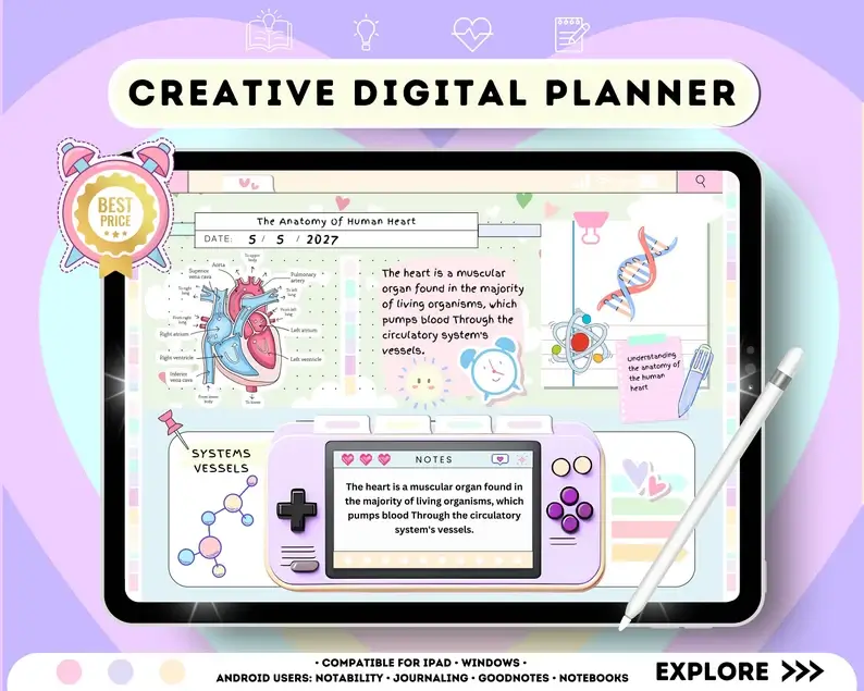 Cute Undated Digital Planner with Realistic Look